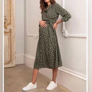 Seraphine Bless Green Polka Dot Maternity & Nursing Shirt Dress Wrap Dress
